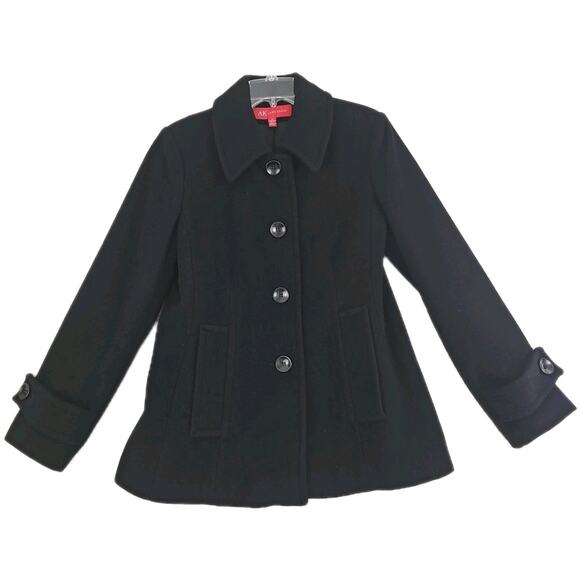 Anne Klein AK ~Woman Size M~ Black Wool Blend Jacket Pea Coat Fully Lined. - Picture 1 of 14